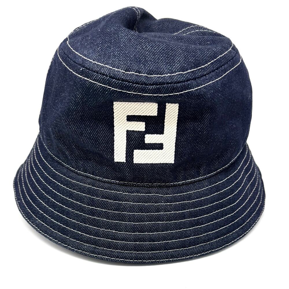 Fendi FF Motif Denim Bucket Hat Denim Blue Size M 59 cm - Picture 3 of 7